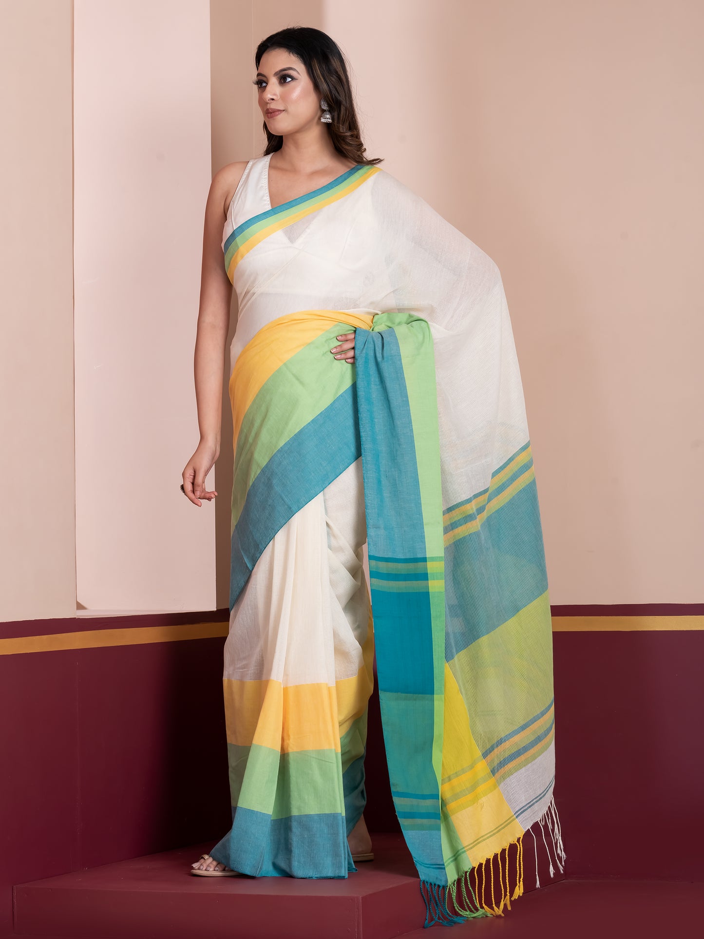 white saree,Khadi saree