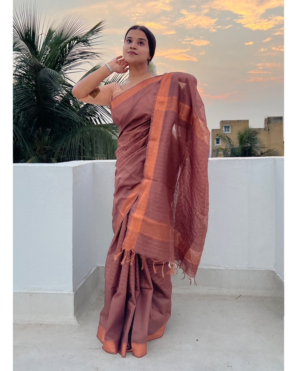 Coffee Coloured Mangalgiri Art Silk handloom Saree