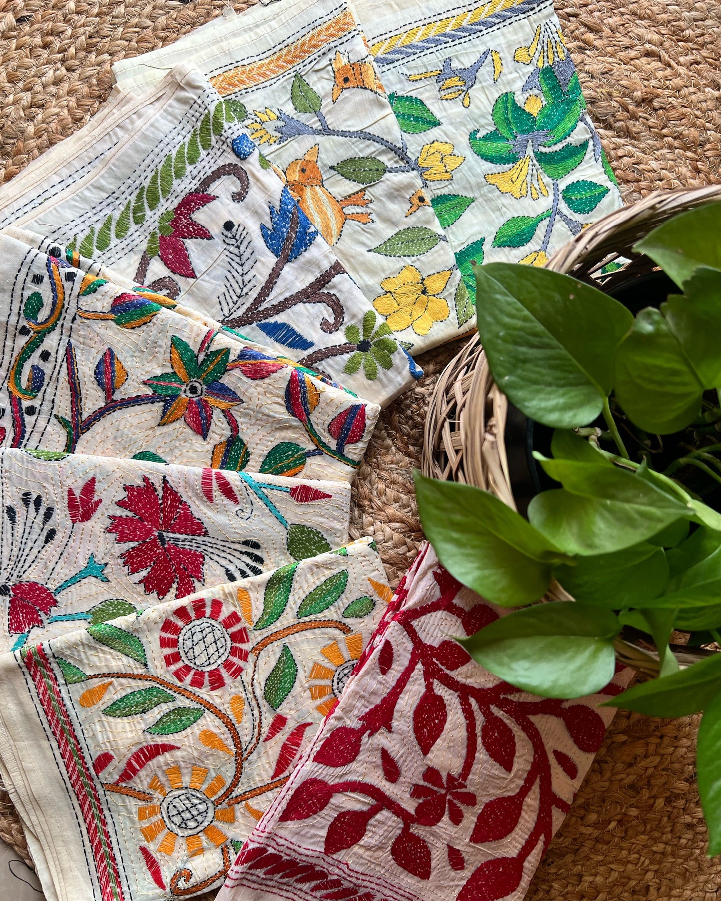 Red Flora (Tussar Multicolor Dupatta)