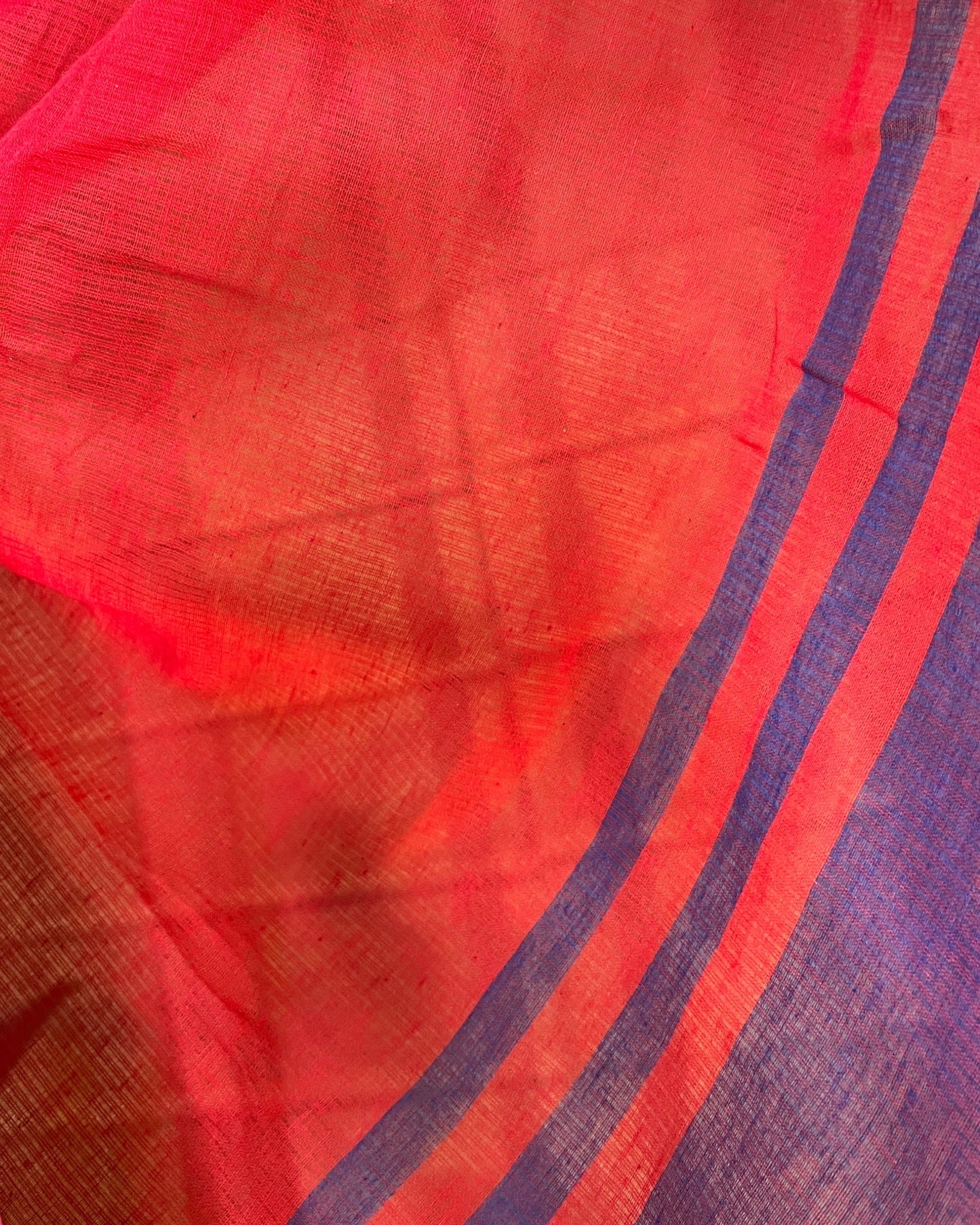 Blue and red soft comfortable khadi cotton saree