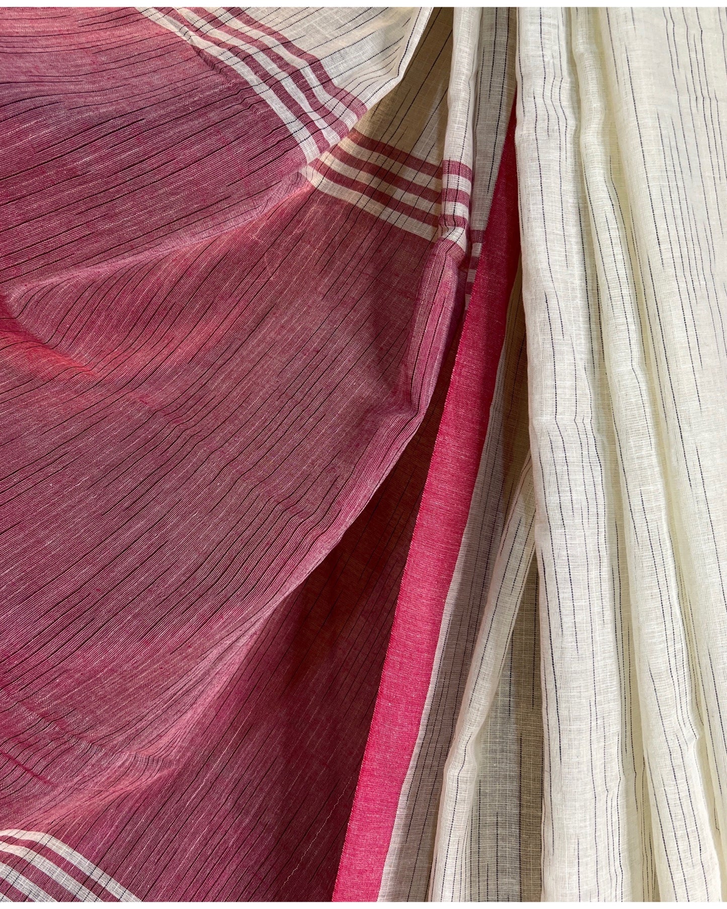 Soft and comfortable white and pink cotton saree for summer - Golaap Paare
