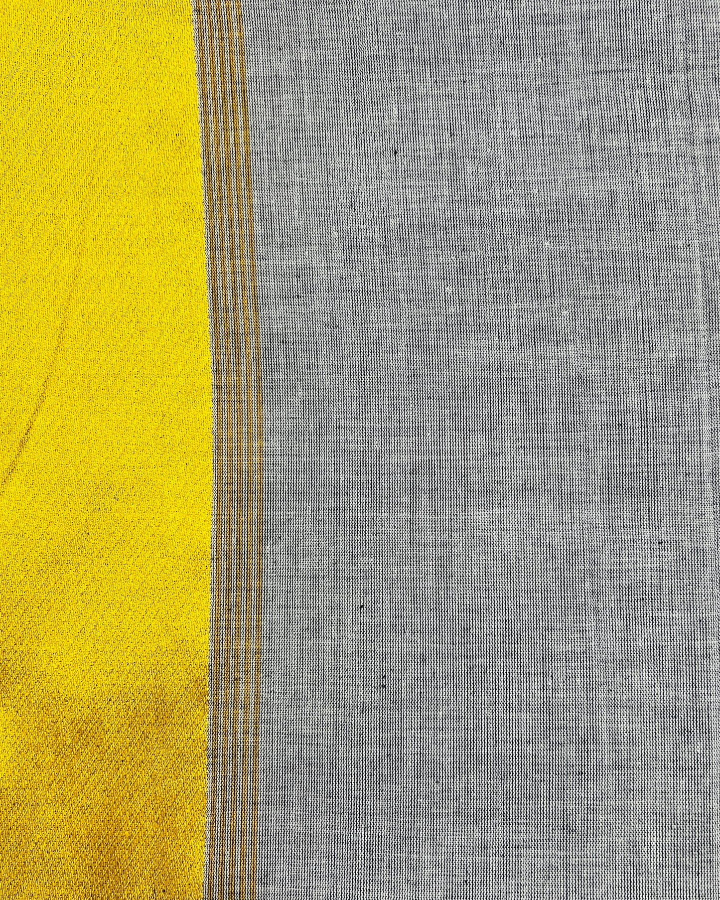 Grey handloom cotton saree with golden satin border