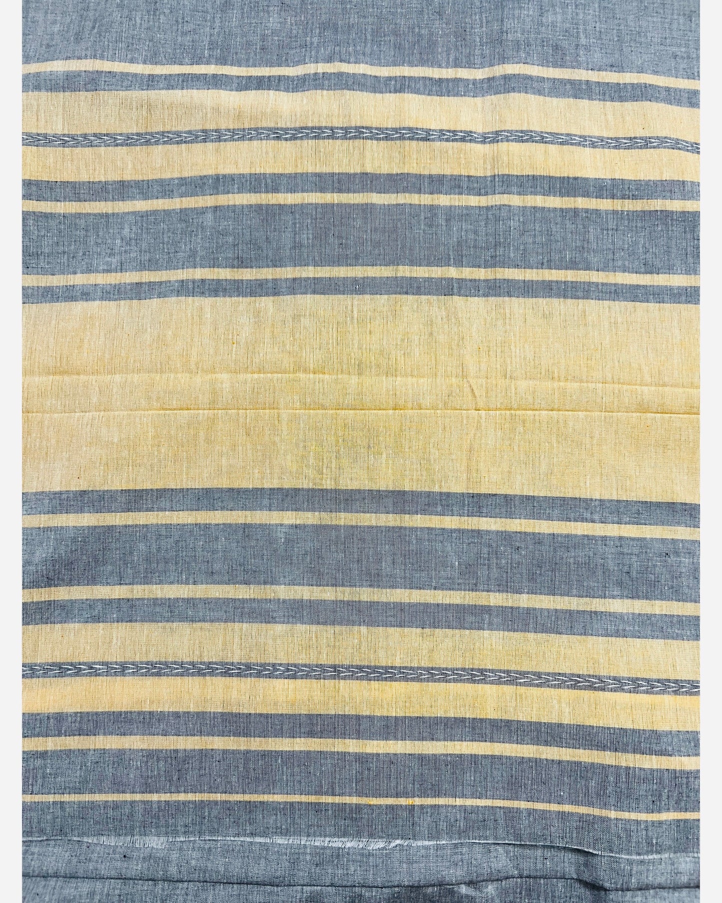 Grey handloom cotton saree with golden satin border