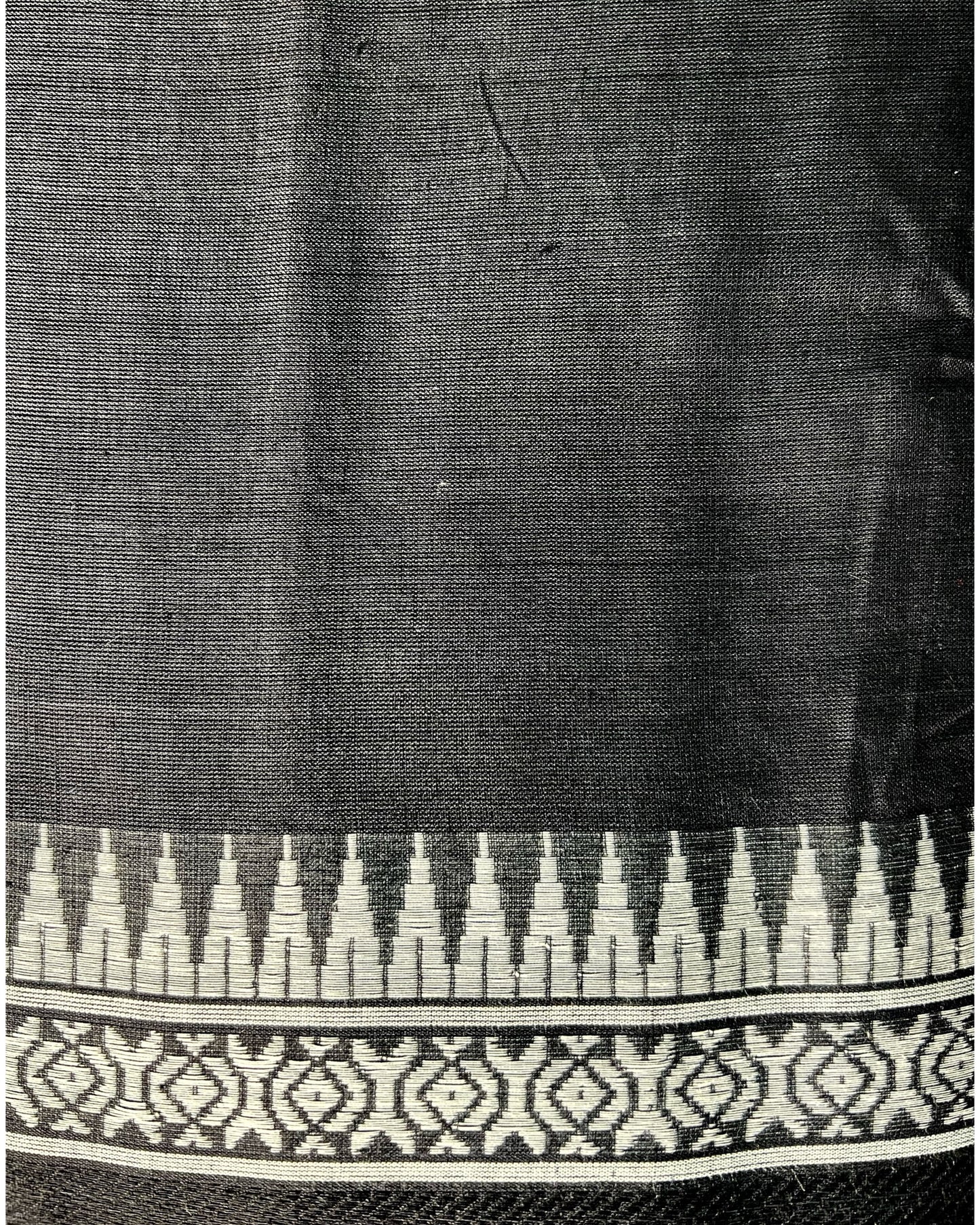 Black and white cotton handloom saree with begumpuri and Dhaniakhali patterns