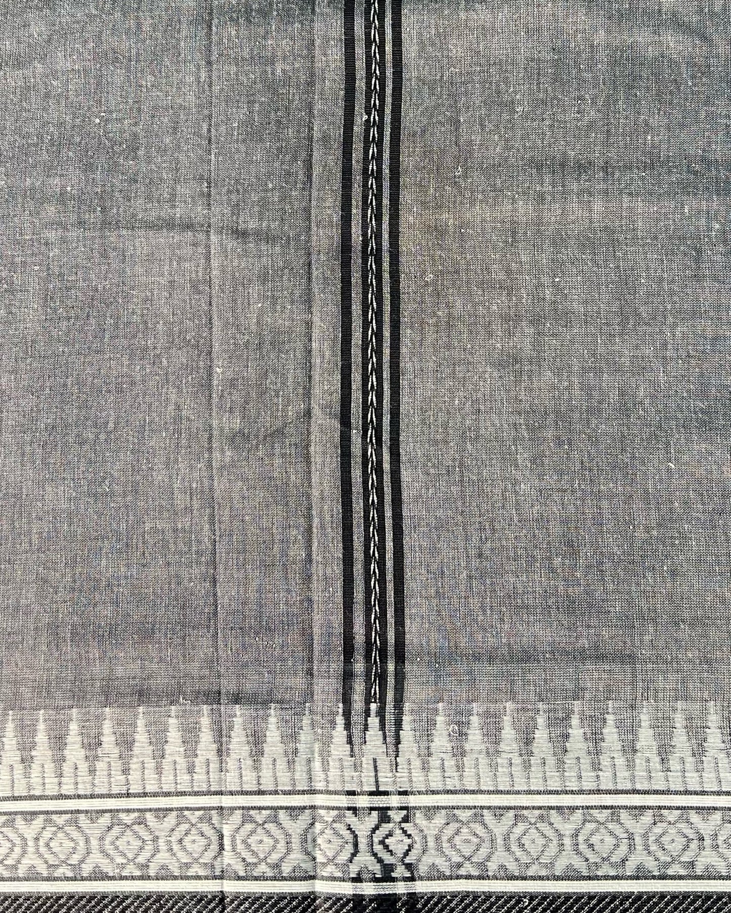 Black and white cotton handloom saree with begumpuri and Dhaniakhali patterns