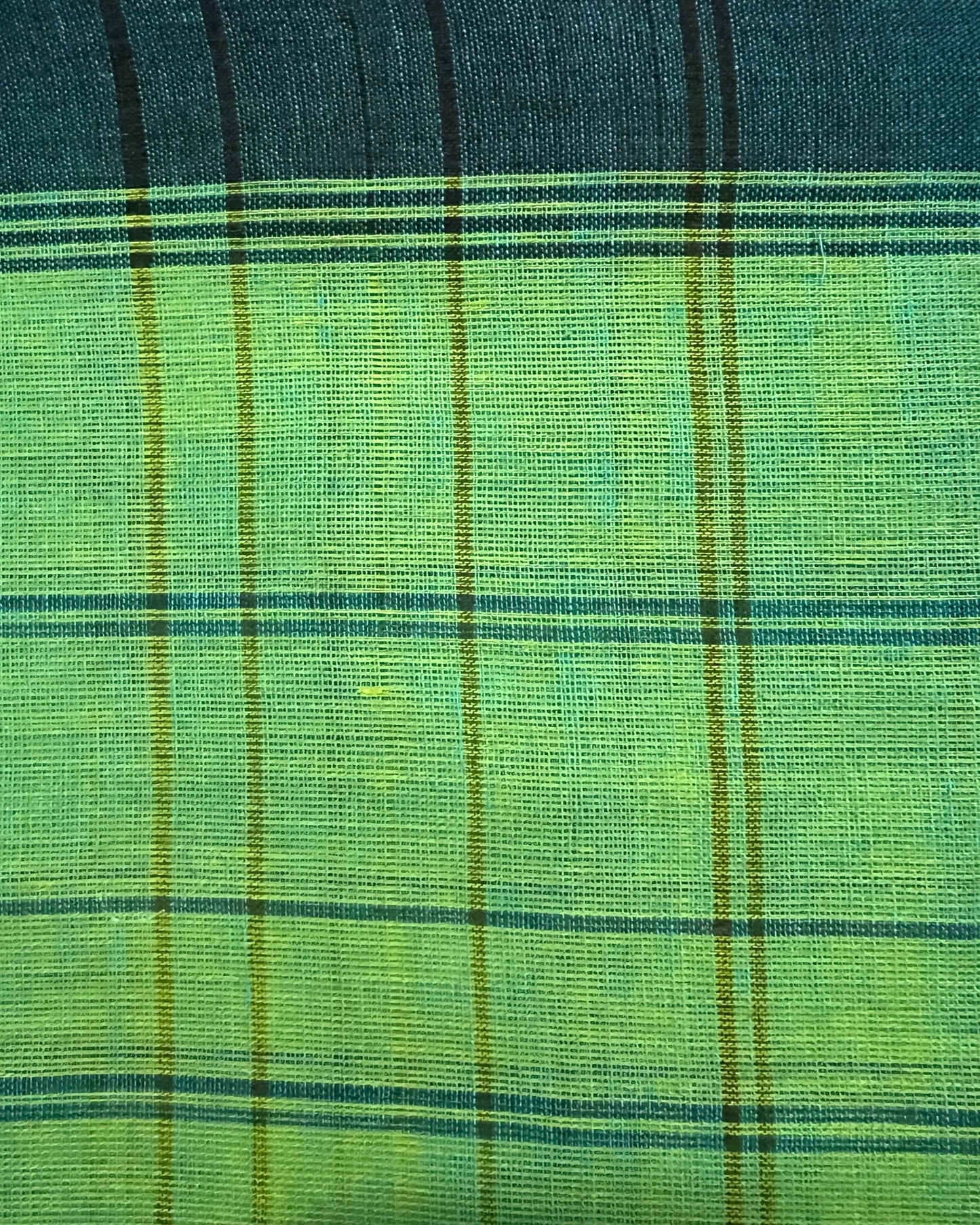 Soft and comfortable cotton handloom saree in Green and blue with Dhaniakhali Aanchal and checks