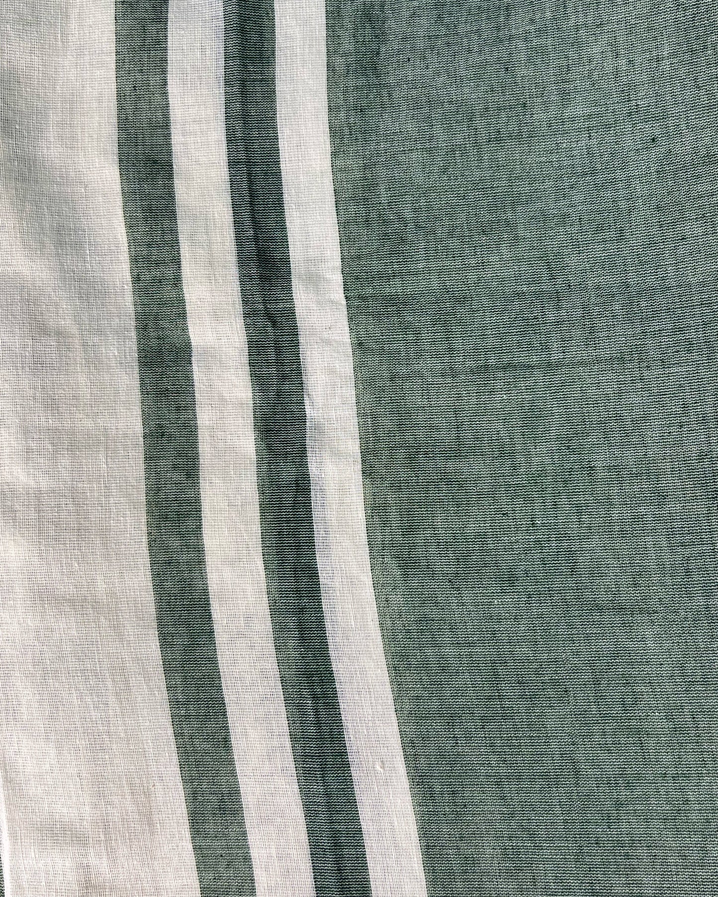 Off white soft and comfortable khadi cotton saree printed in green itsy bitsy patterns