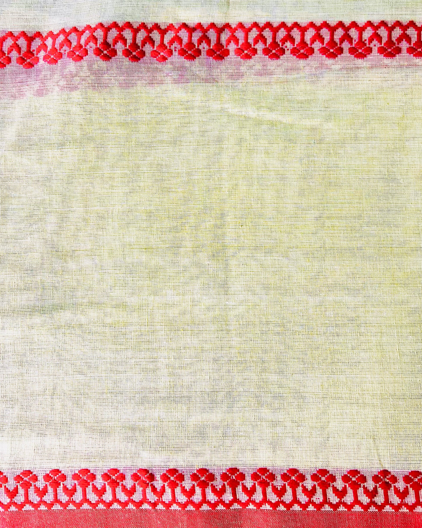 Soft and comfortable red and green khadi cotton saree for Durga Puja/Summer