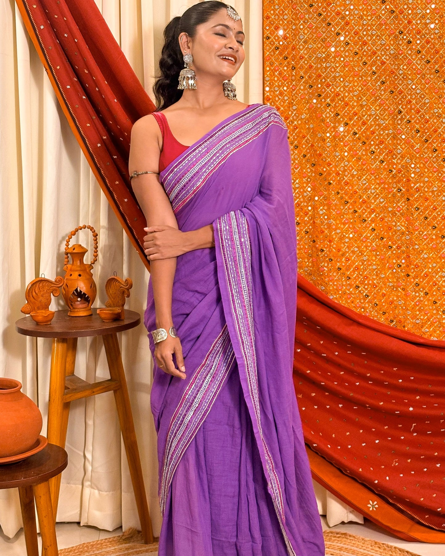Lavender Gleam (Sequins emblished saree)