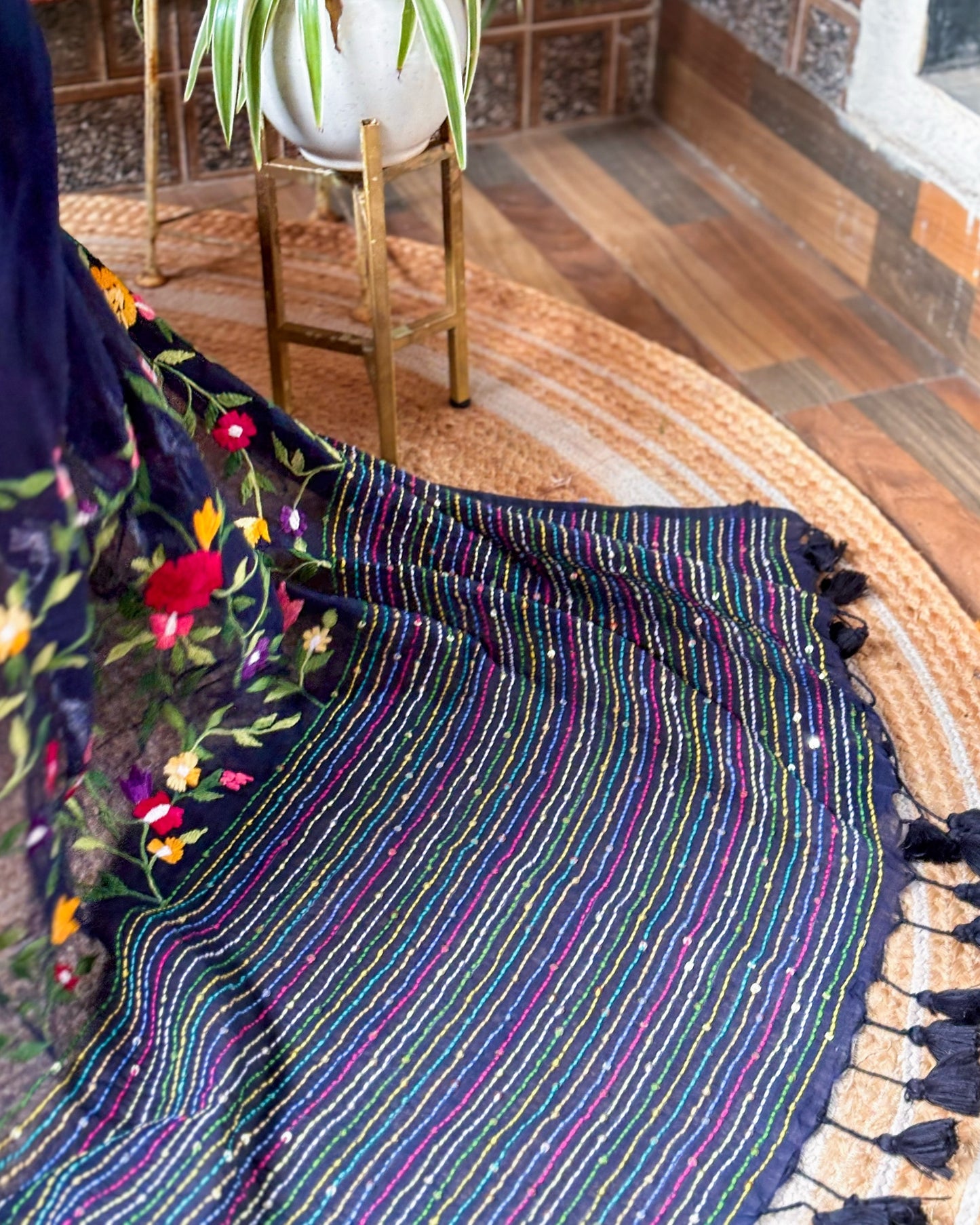 Blue Iris Enchant | Navy embroidered saree