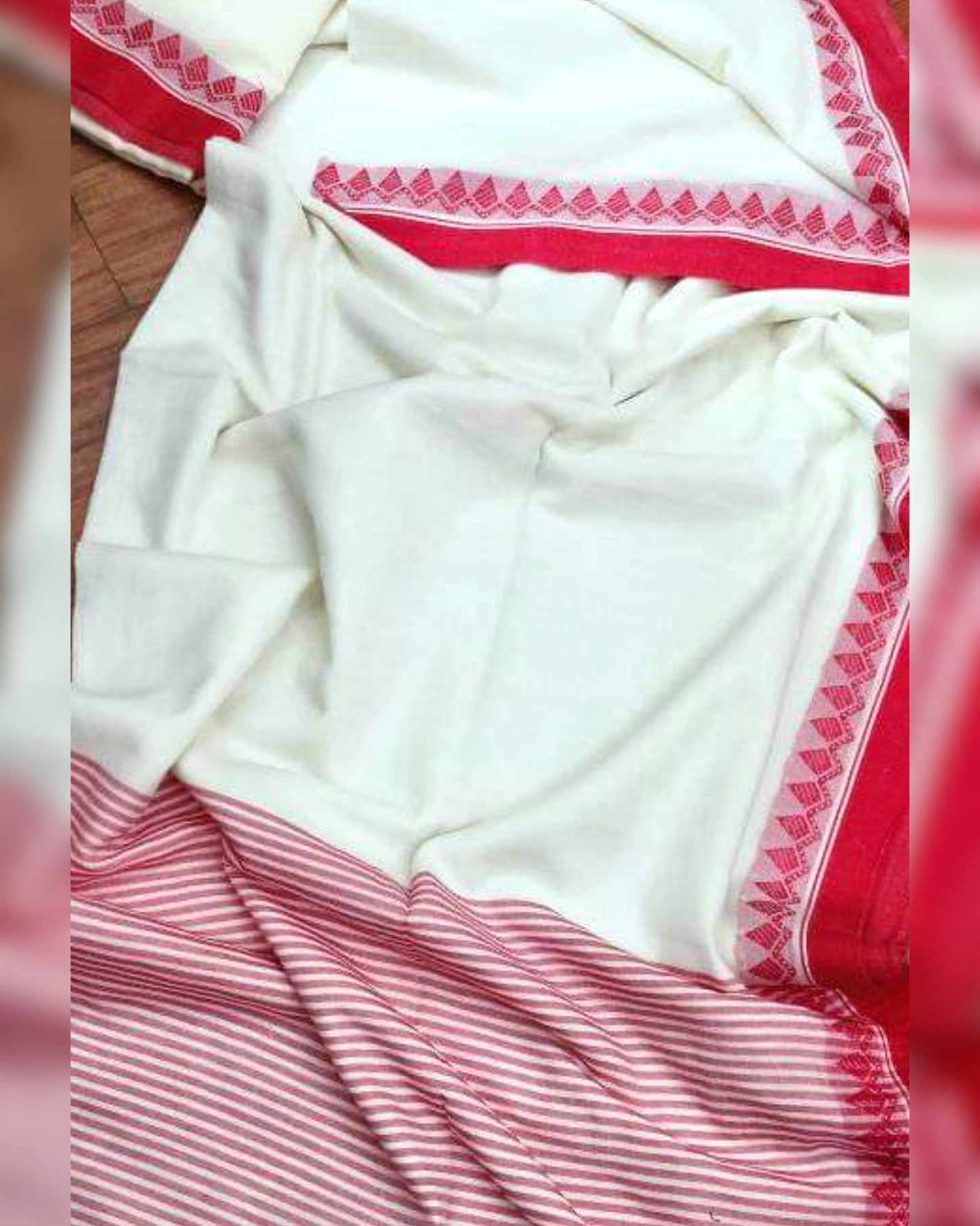 Soft and Comfortable Durga Puja Navaratri Red and White Mulmul Cotton Saree Collection