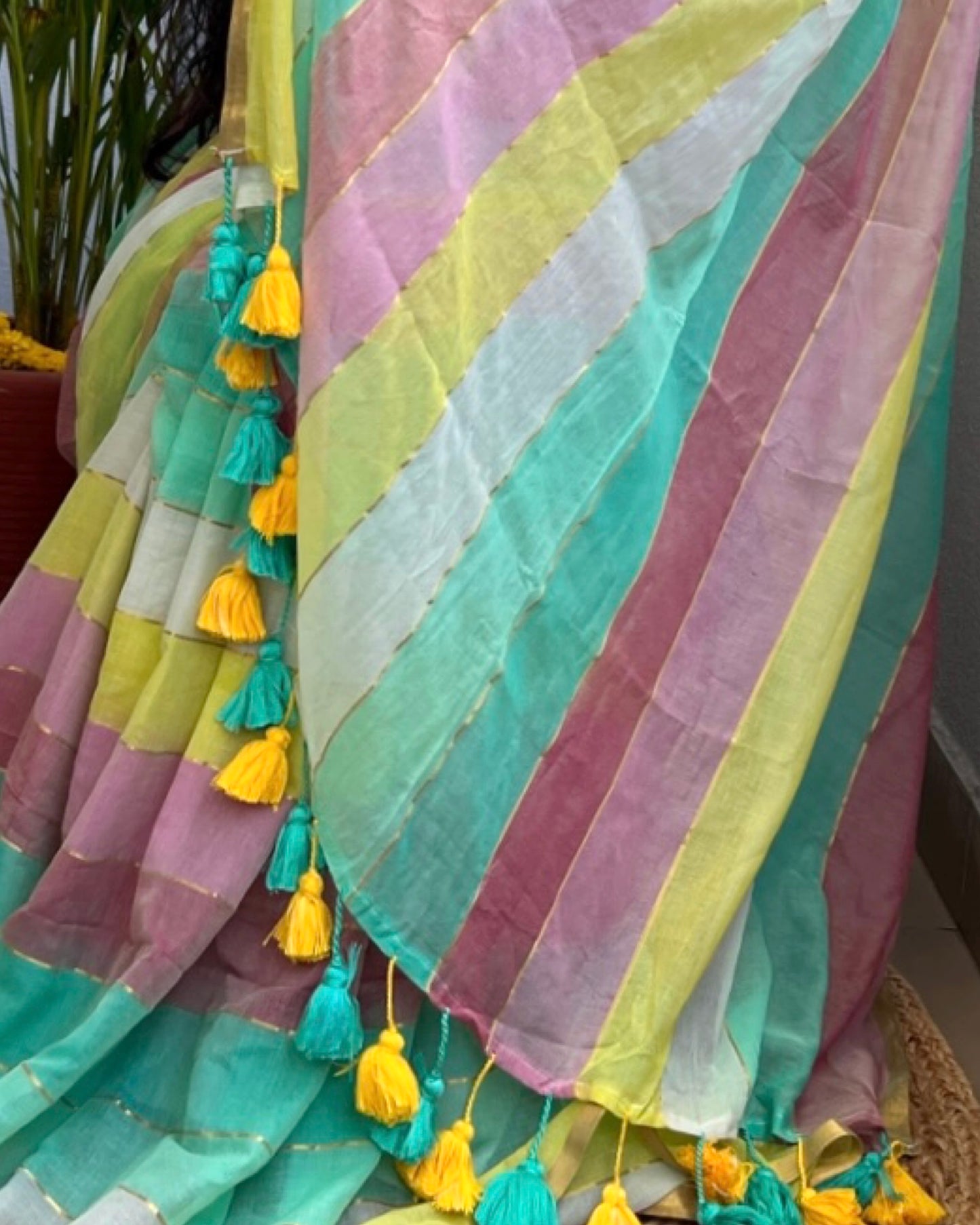 Multicolor mulmul festive silver border soft cotton saree