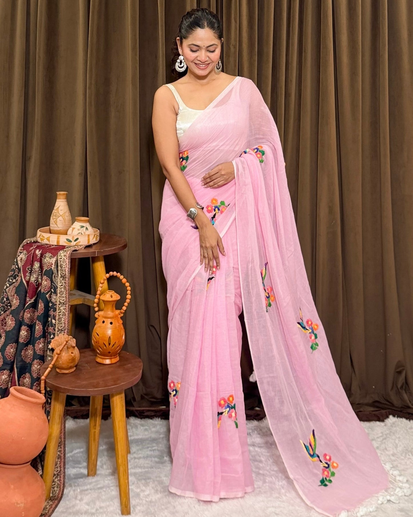 Blackfisher | Black Embroidered Mulmul Cotton Saree