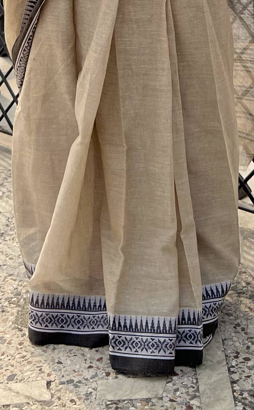 Beige - Black cotton Dhaniakhali handloom saree new collection