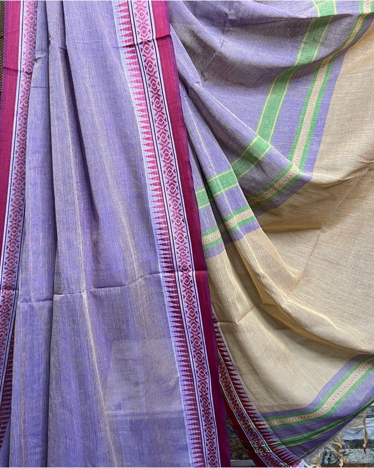 Purple - Red cotton Dhaniakhali handloom saree new collection