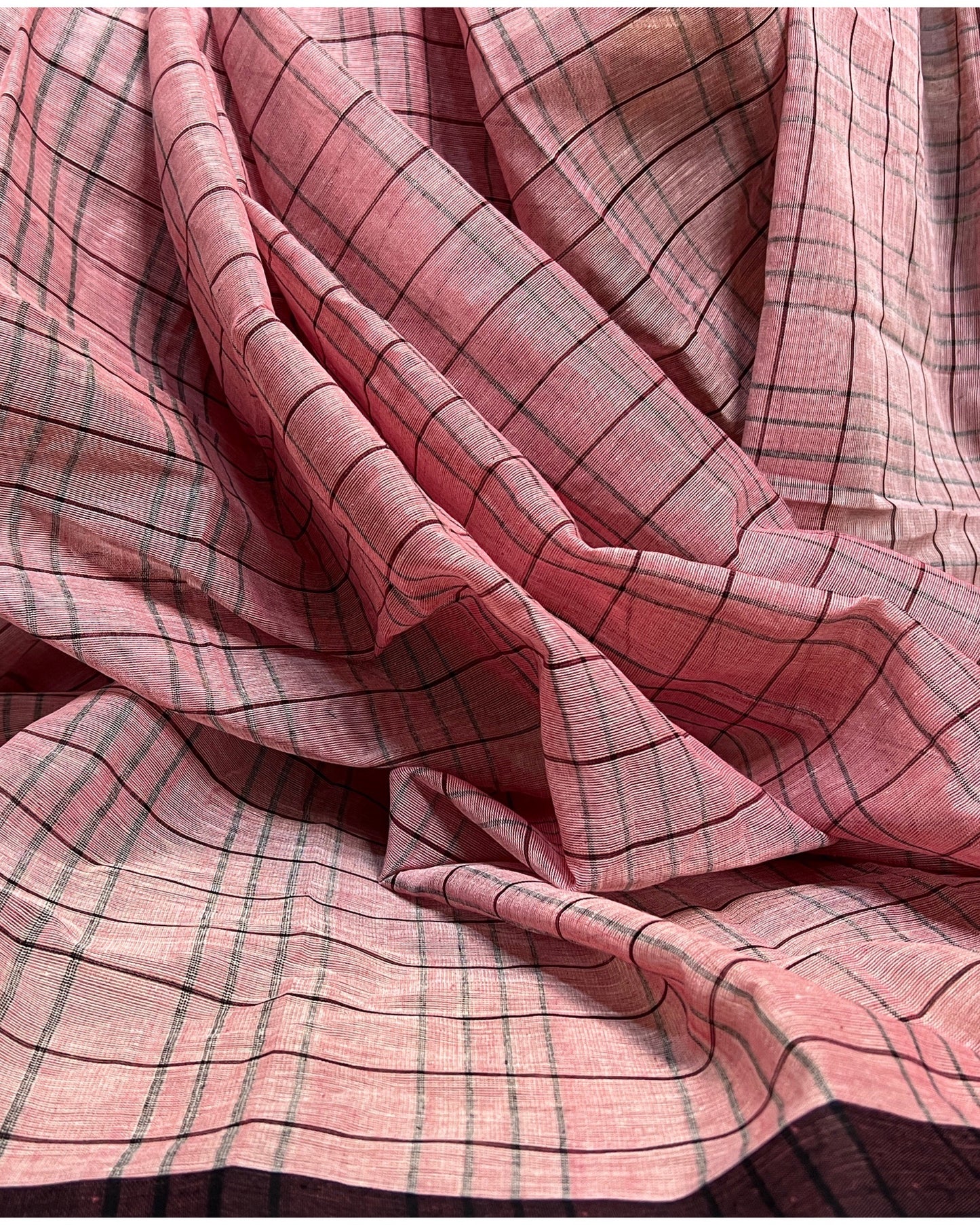 Pink - Black cotton Dhaniakhali handloom saree new collection