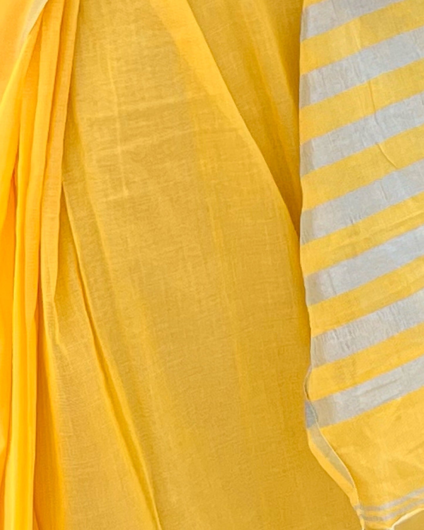 Yellow - Silver soft and comfortable Khadi cotton saree