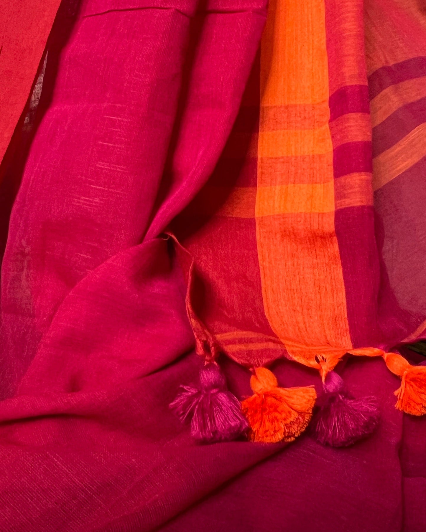 Red - orange soft and comfortable Khadi cotton saree