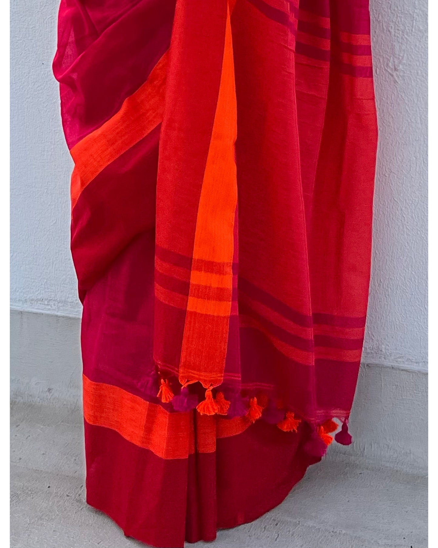 Red - orange soft and comfortable Khadi cotton saree