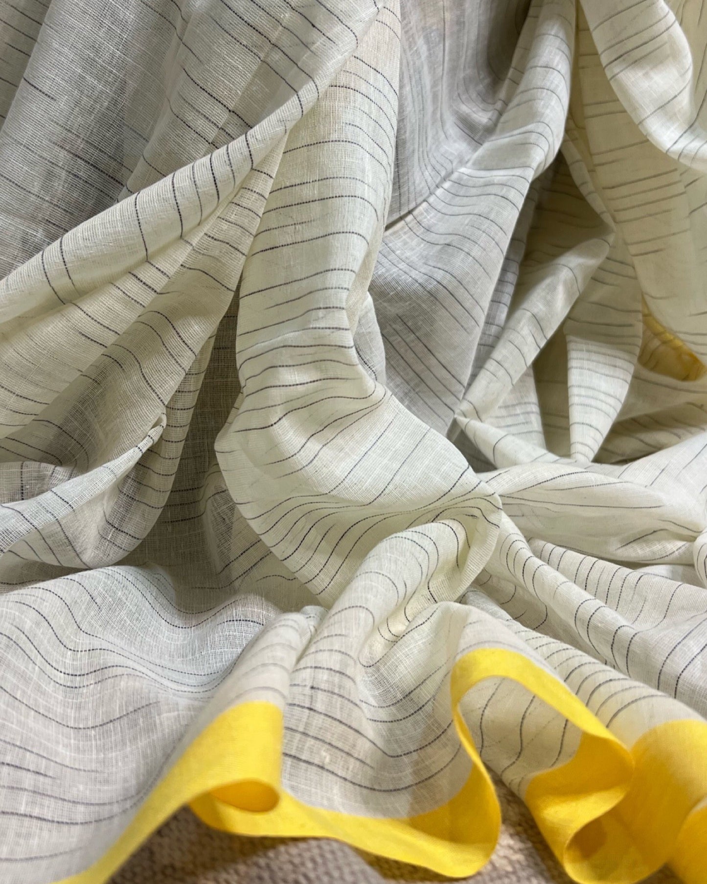 White-yellow soft and comfortable Khadi cotton saree