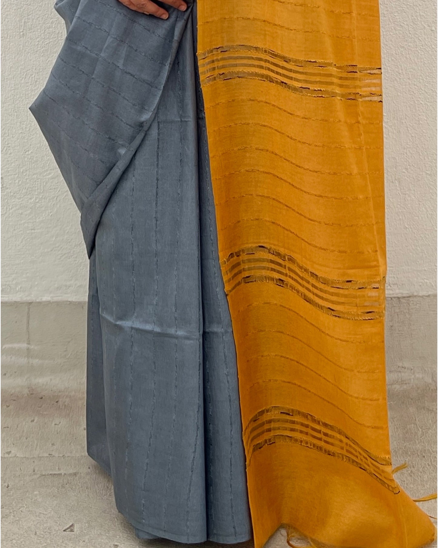 Grey - Mustard Yellow Bhagalpuri handloom saree new collection