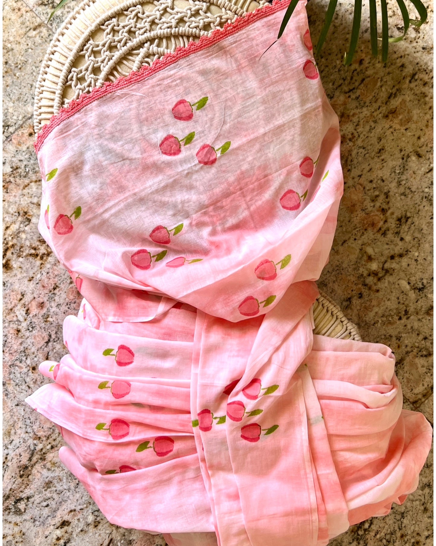 Pink Berry Blossom Mulmul cotton Summer Saree - New Collection