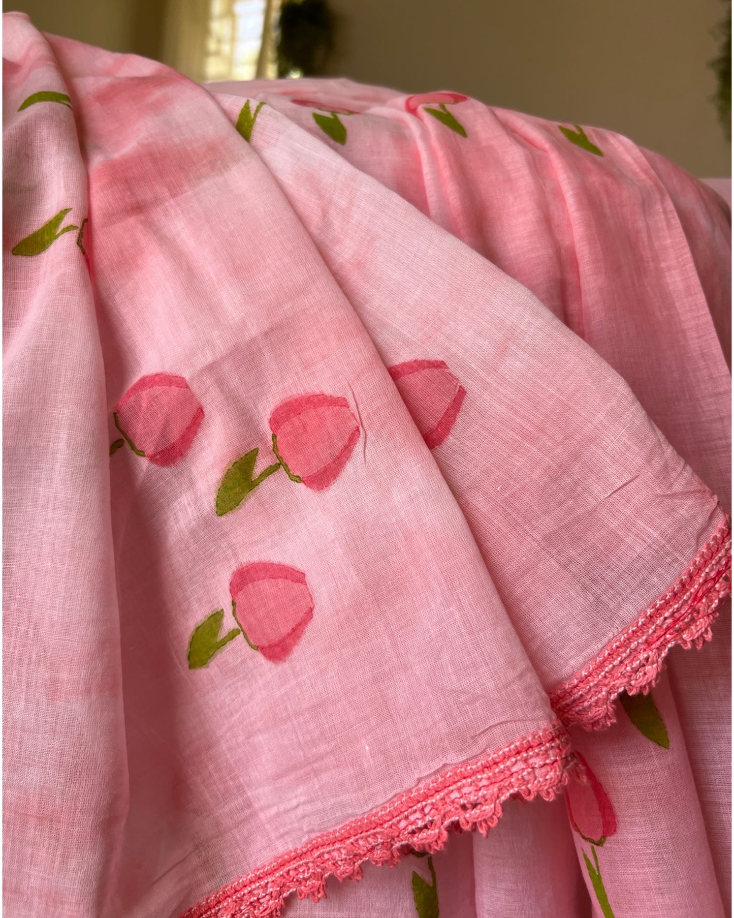 Pink Berry Blossom Mulmul cotton Summer Saree - New Collection