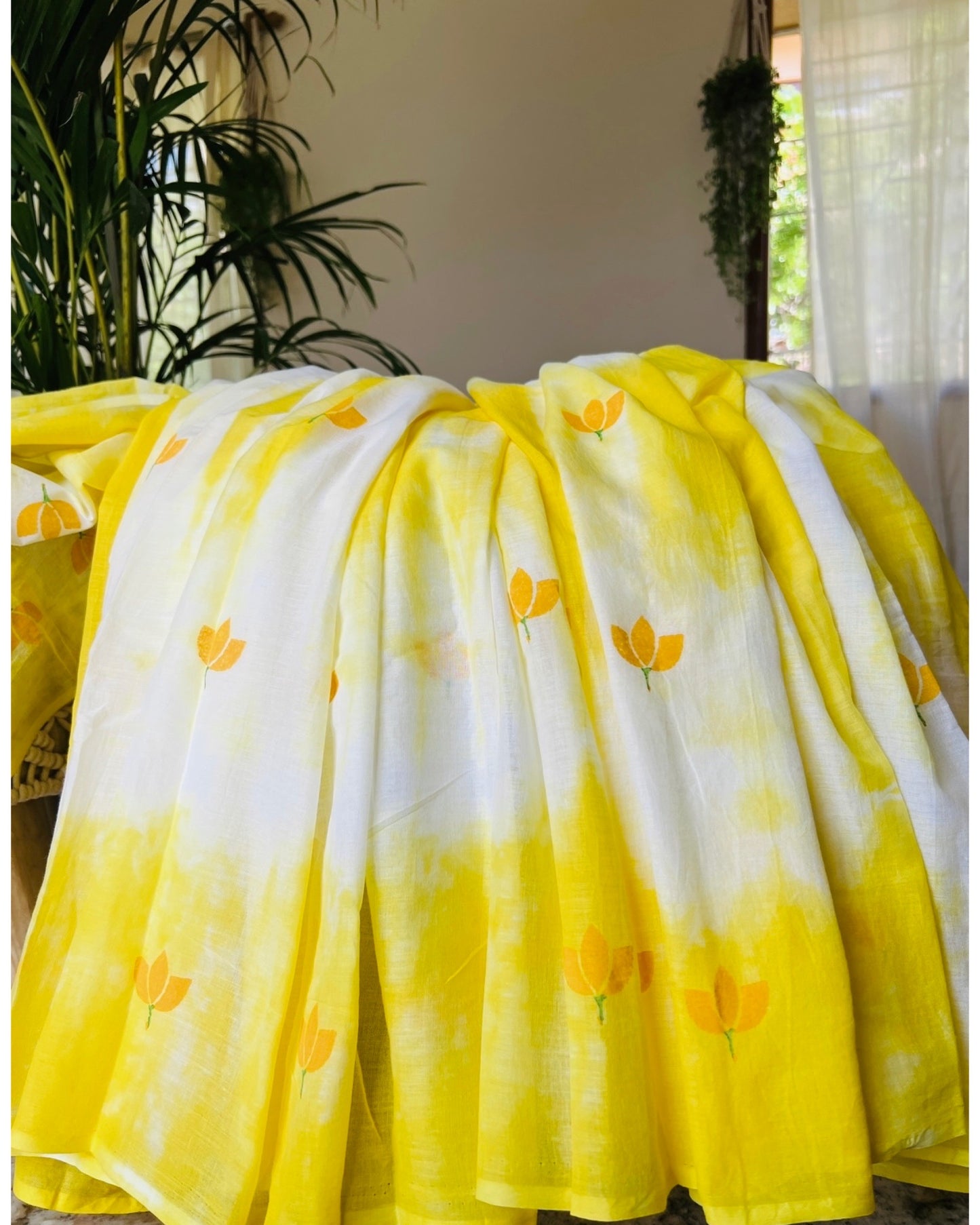 Lemon Yellow Peel Kaliyan Mulmul cotton Summer Saree - New Collection