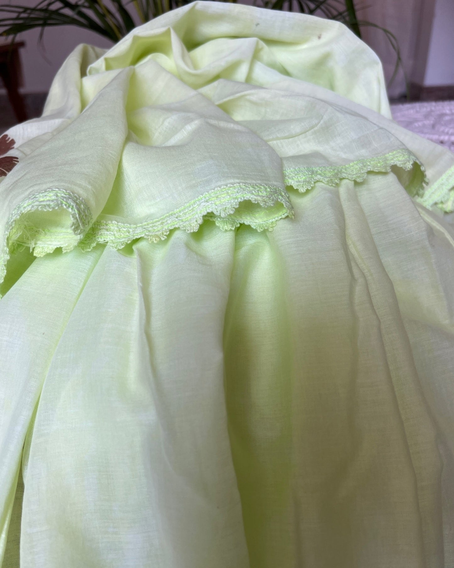 Citrus Green Mulmul cotton Summer Saree - New Collection