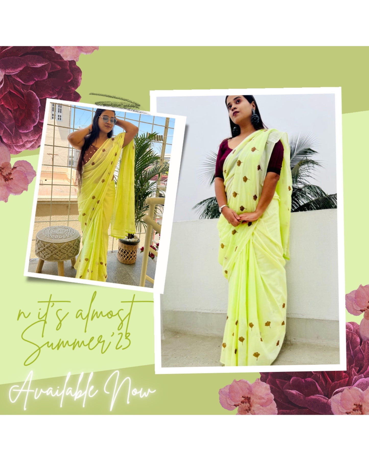 Citrus Green Mulmul cotton Summer Saree - New Collection