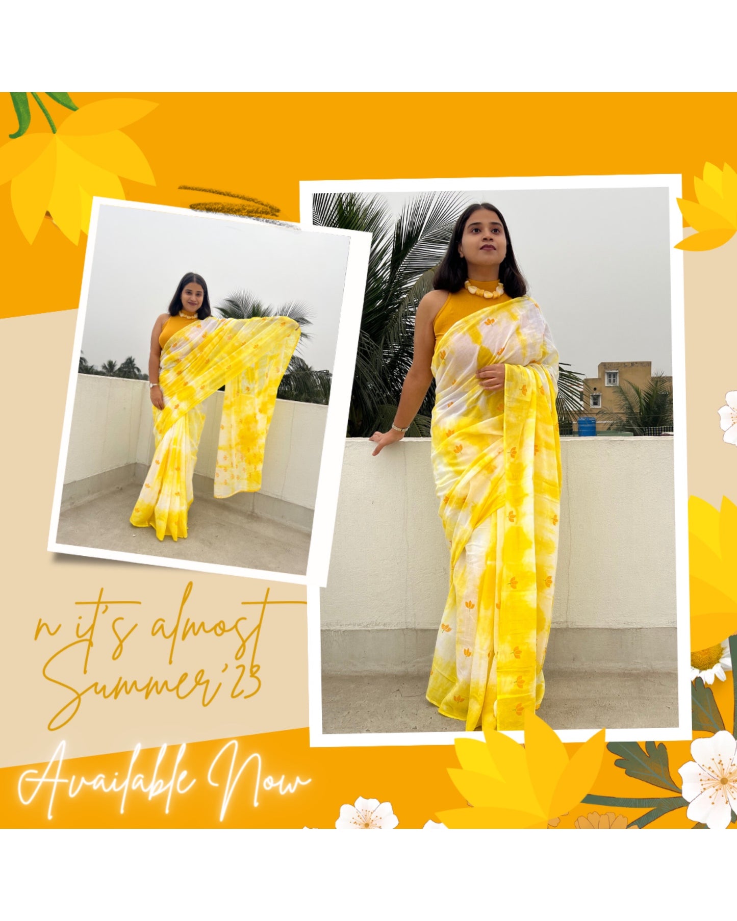Lemon Yellow Peel Kaliyan Mulmul cotton Summer Saree - New Collection