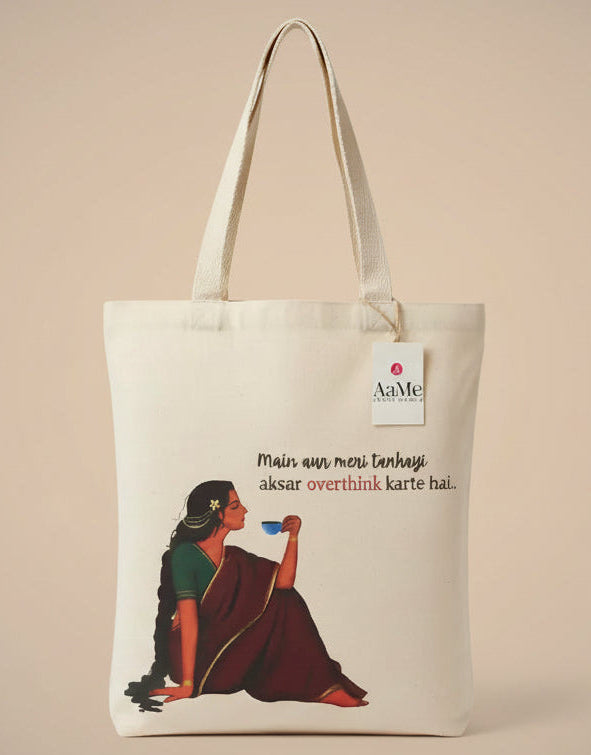 Overthinker cotton canvas tote bag for everyday use
