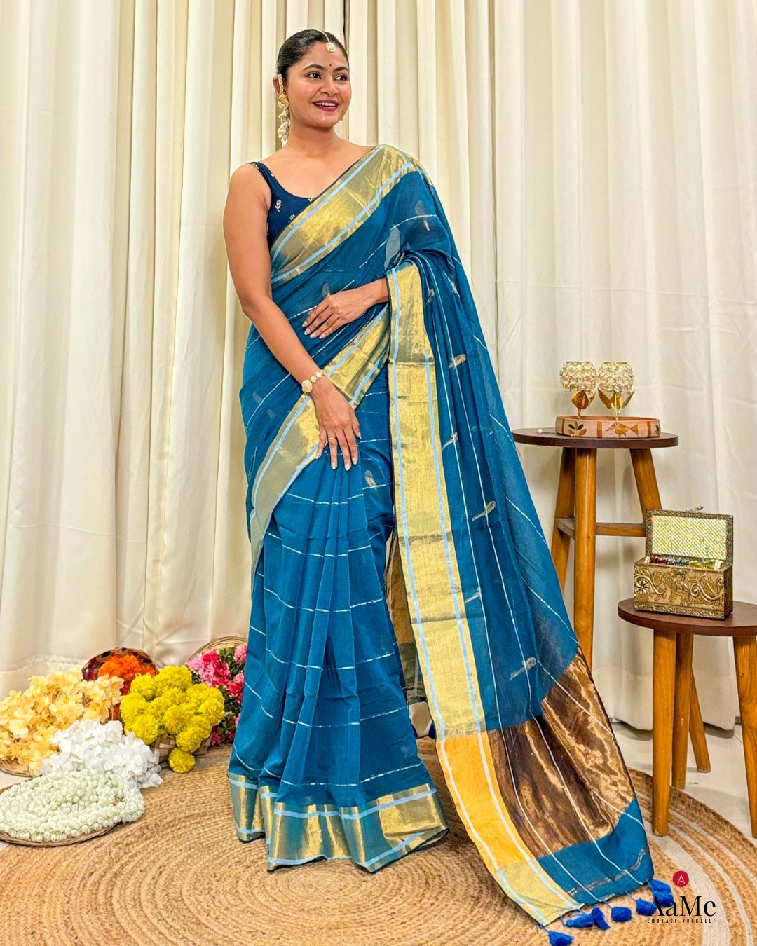The Blue Parrot (Blue mulmul saree)