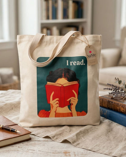 Reader’s Tote cotton canvas bag with book lover illustration