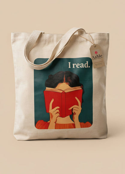 Aesthetic tote bag for readers with soft illustration design