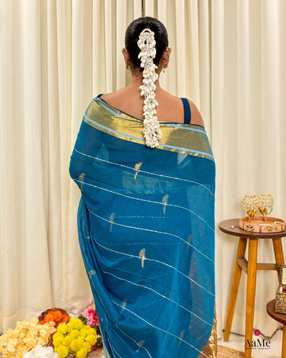 The Blue Parrot (Blue mulmul saree)