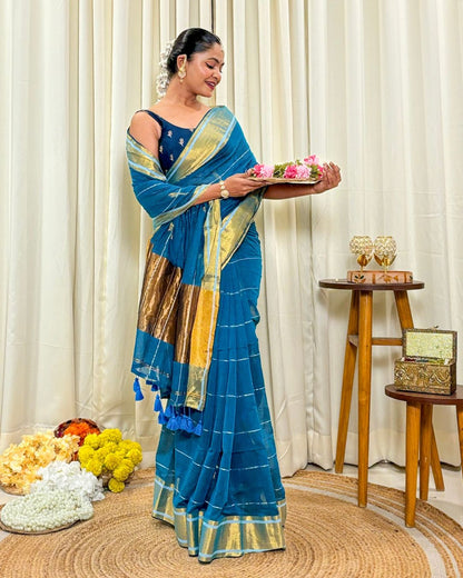 The Blue Parrot (Blue mulmul saree)