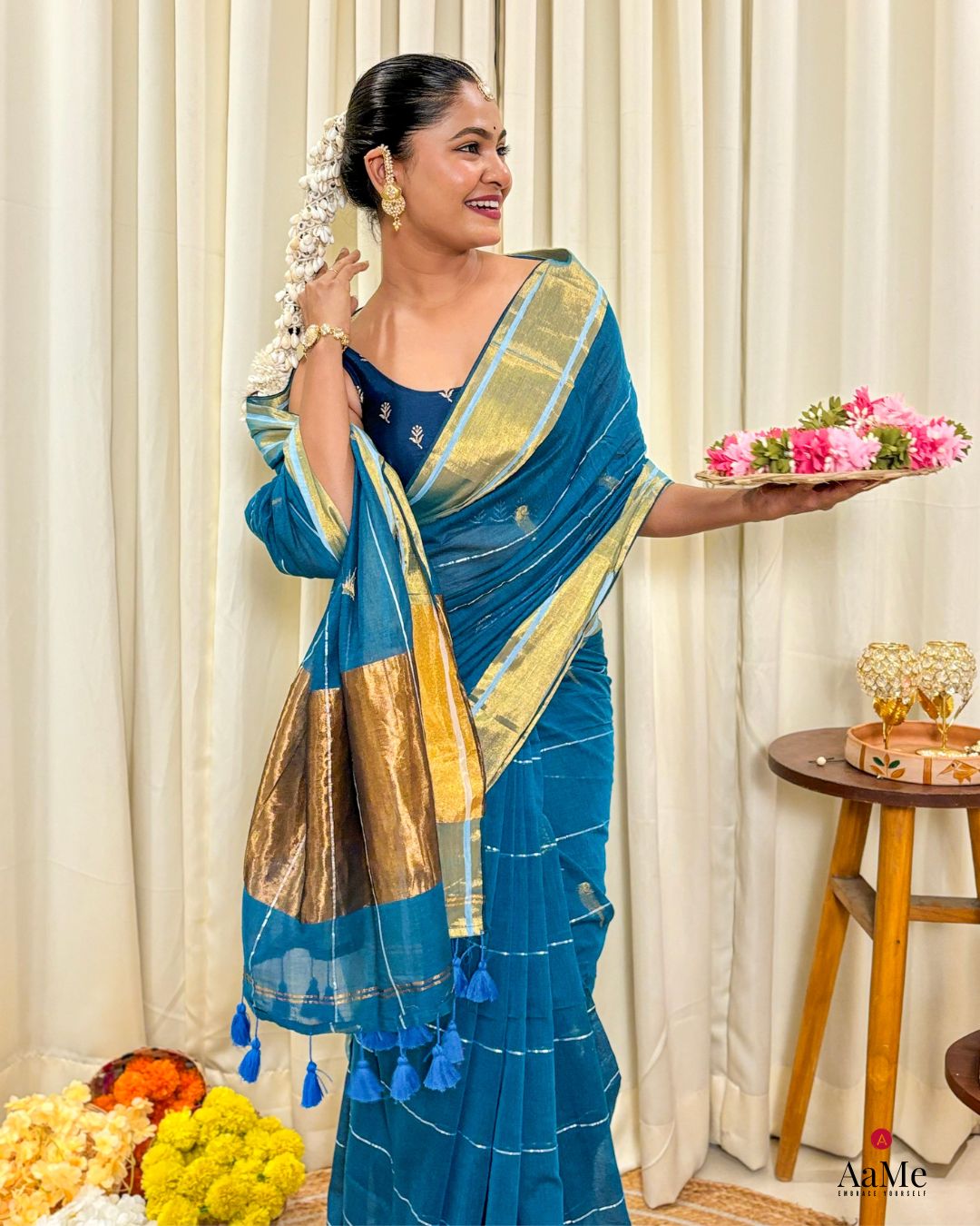 The Blue Parrot (Blue mulmul saree)