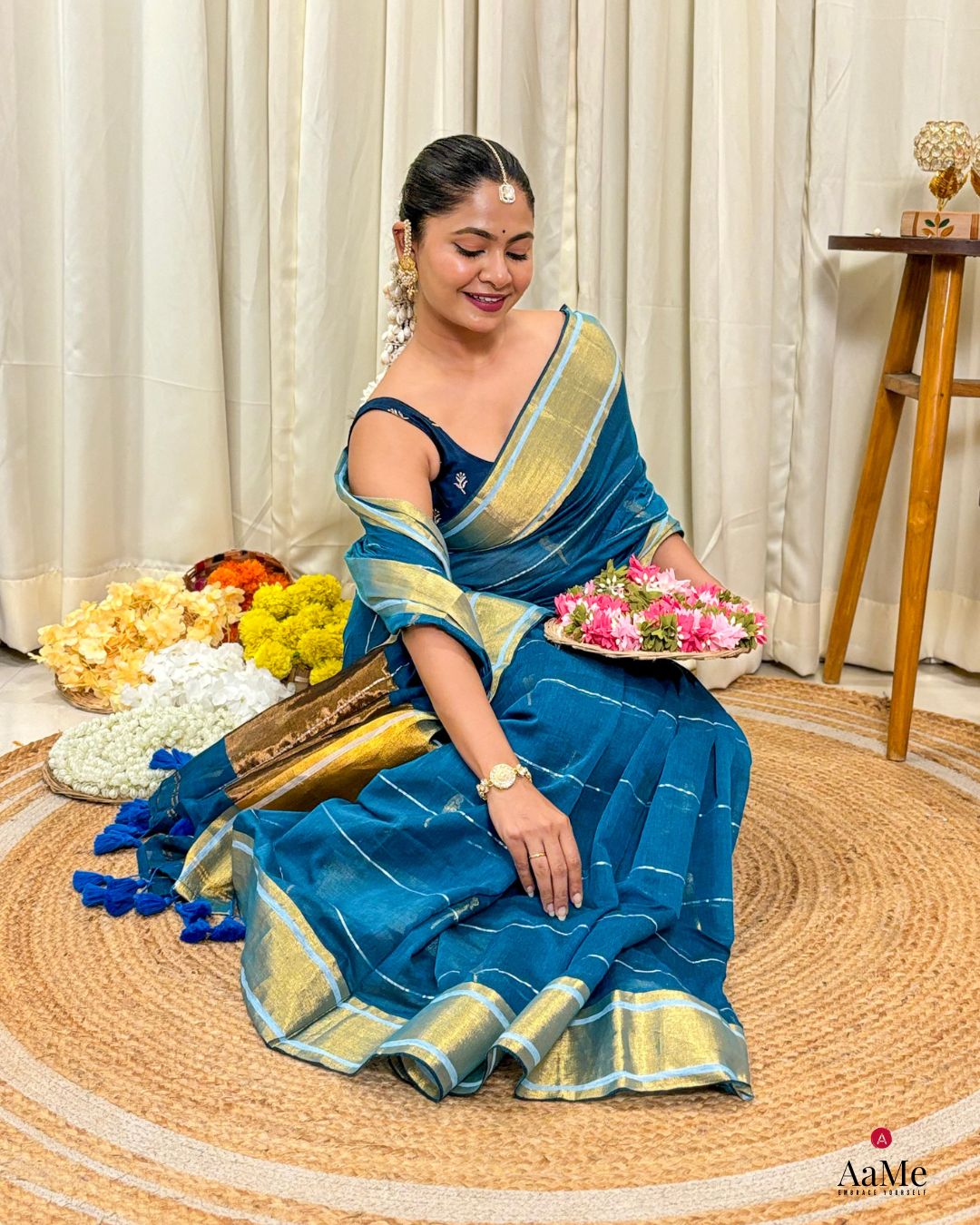 The Blue Parrot (Blue mulmul saree)
