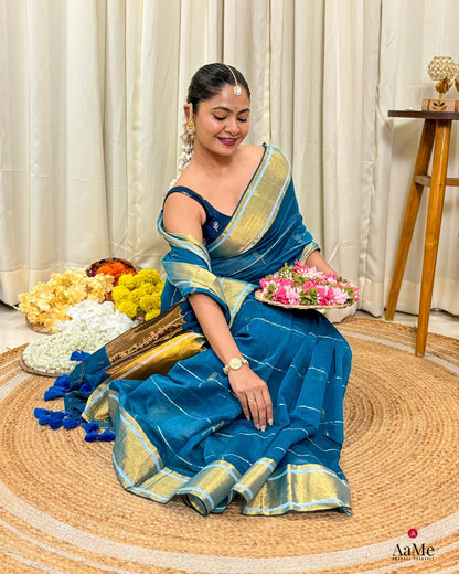 The Blue Parrot (Blue mulmul saree)