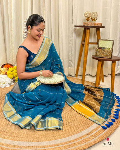 The Blue Parrot (Blue mulmul saree)