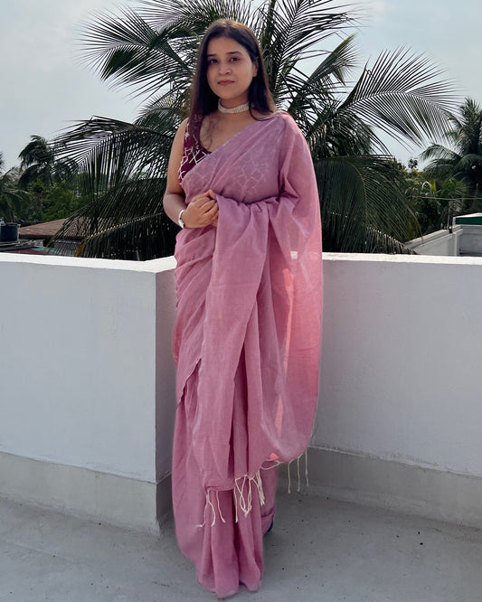 Soft and Comfortable dusty pink khadi cotton saree 