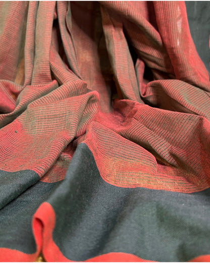 Rama Green and red soft comfortable khadi cotton saree