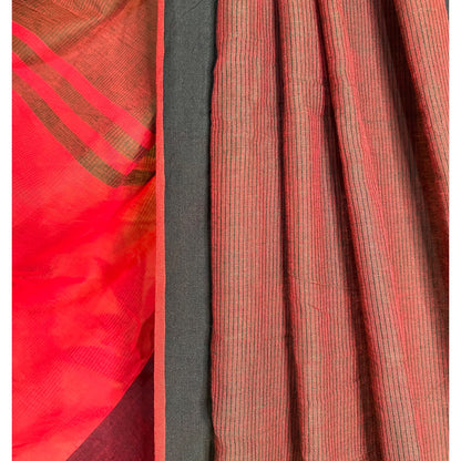 Rama Green and red soft comfortable khadi cotton saree