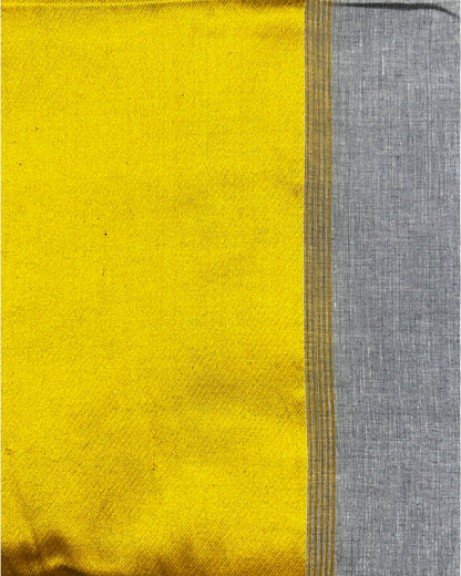 Grey handloom cotton saree with golden satin border