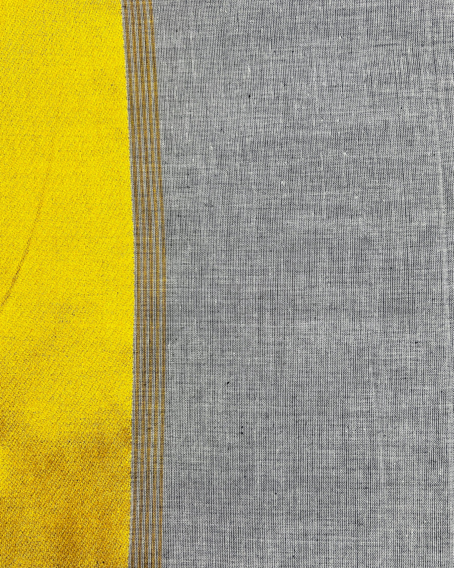 Grey handloom cotton saree with golden satin border