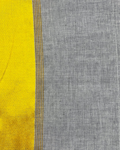 Grey handloom cotton saree with golden satin border