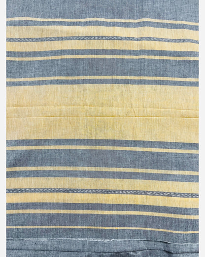 Grey handloom cotton saree with golden satin border