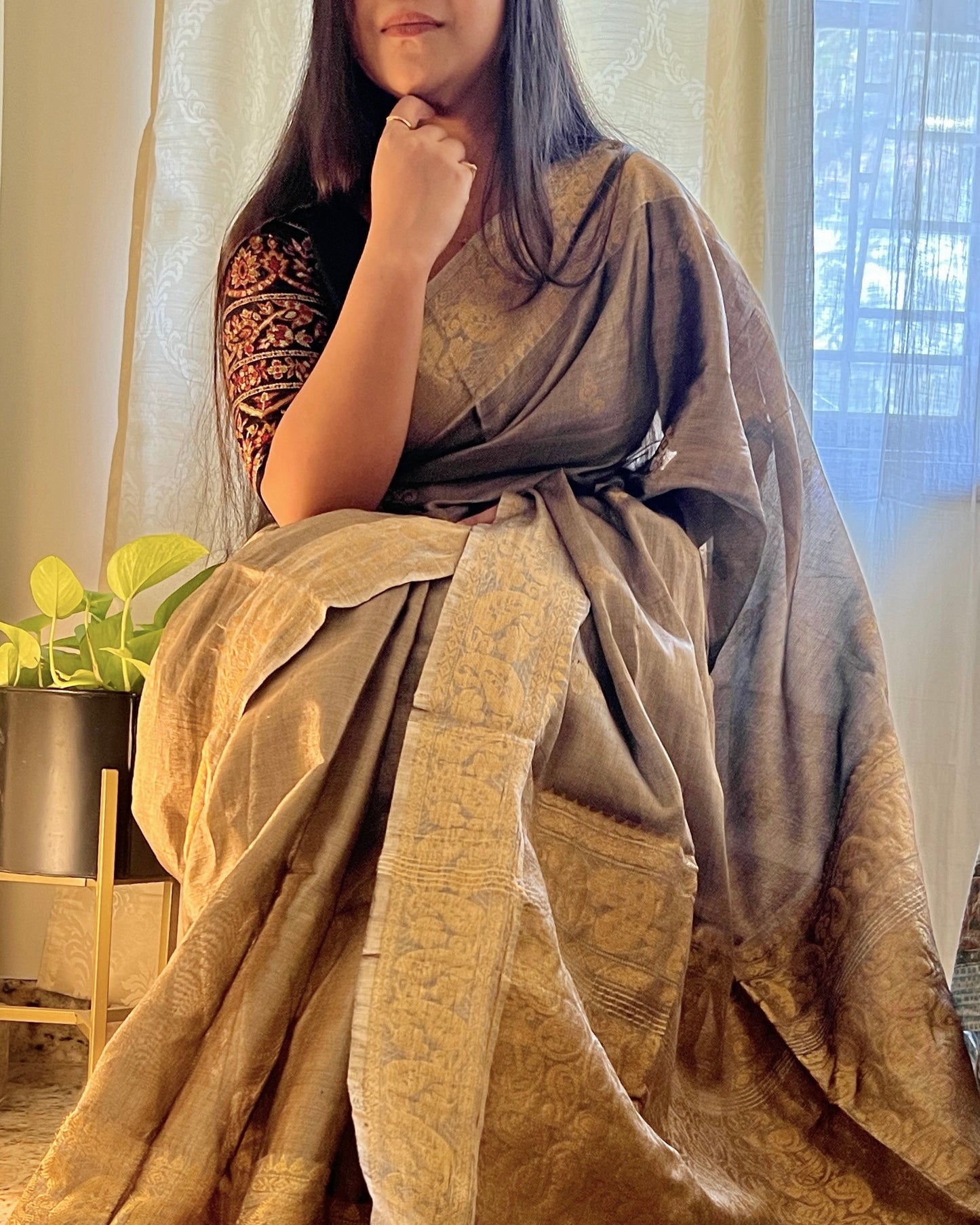 Bali (Beige Golden Tone Cotton Tissue Banarasi Saree)