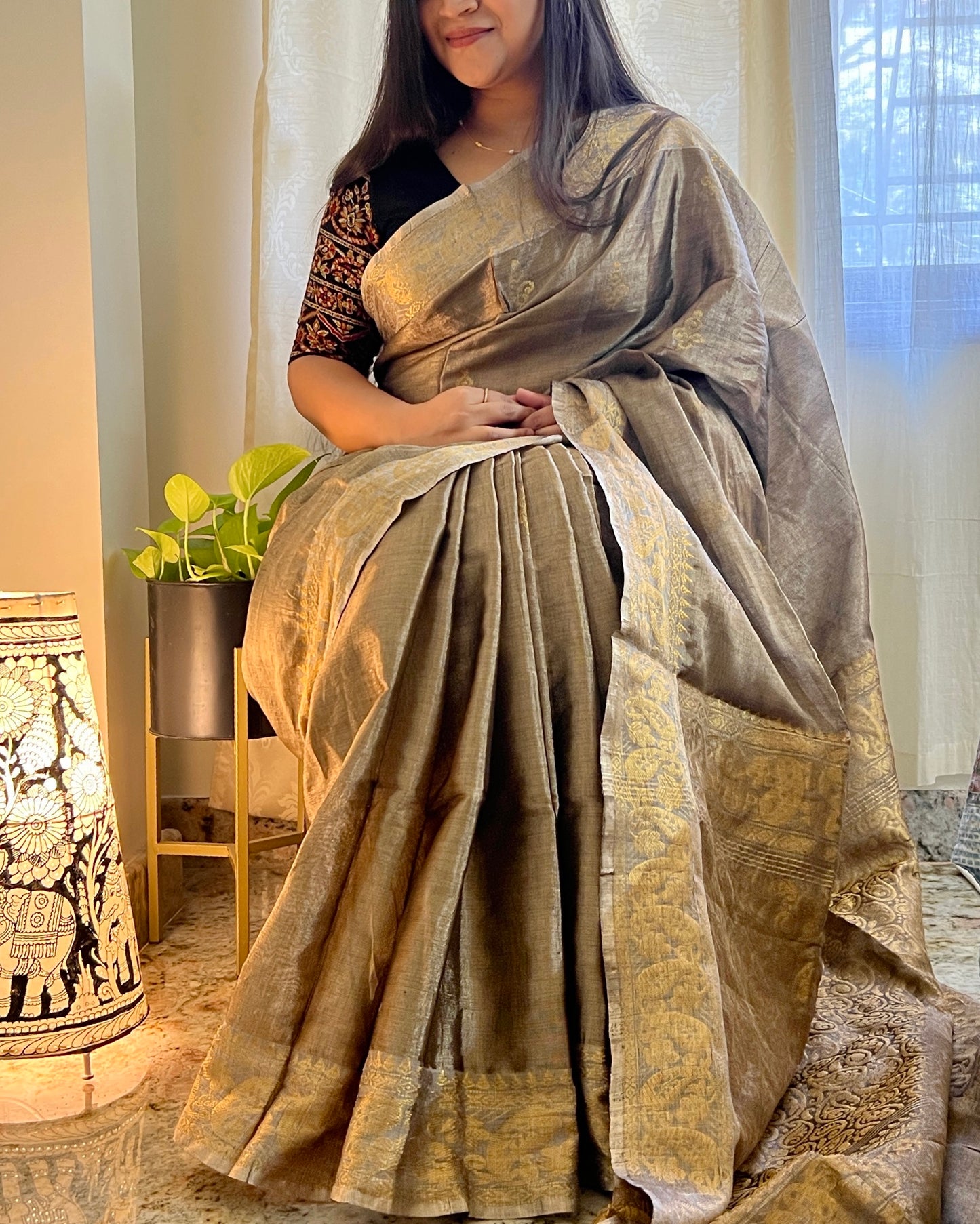 Bali (Beige Golden Tone Cotton Tissue Banarasi Saree)